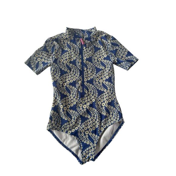Mini Boden Girls Short Slv Blue Floral Zip Up One Piece Swimsuit 9-10 Yrs #5031 - Picture 1 of 14